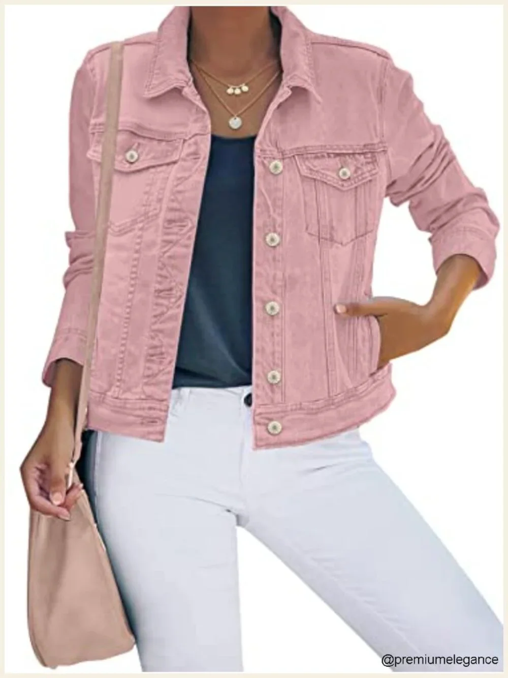 Women's Stretch Fitted Long Sleeve Button Down Denim Jacket with Pockets